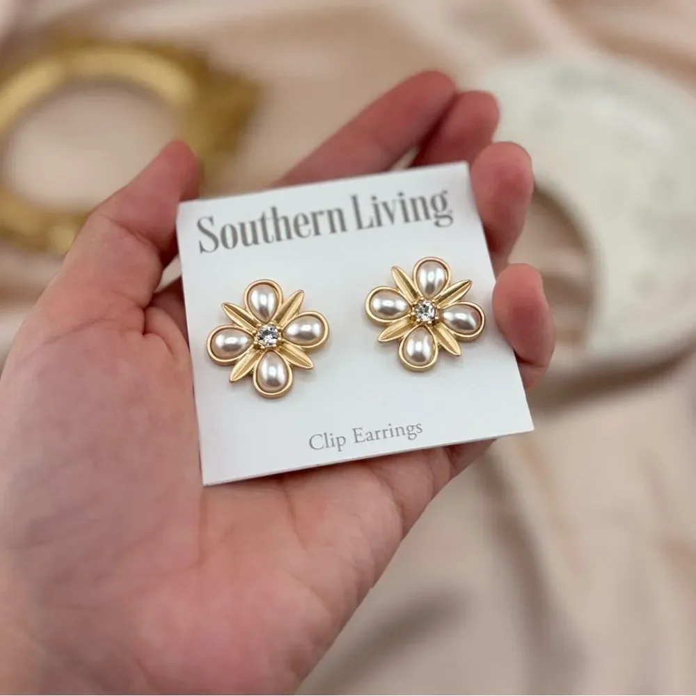 Southern Living Rose Gold Floral Clip Earrings